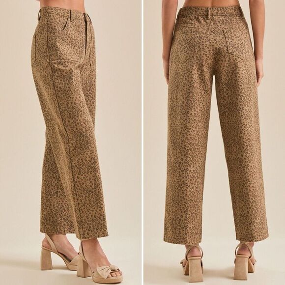 Altar'd State Nash Cheetah Animal Print Wide Leg Pants S Boho High Waist - Picture 2 of 9